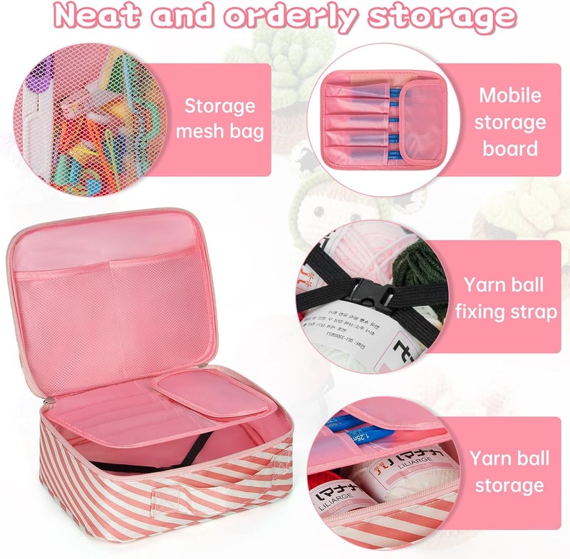 GMAK Crochet Kit for Beginners Adults, 59 PCS Crocheting Sets Include Yarn, Hooks and Tools, Portable Crochet Starter Kit for Making Variety Projects Crocheting Supplies, Pink Stripe - Image 2